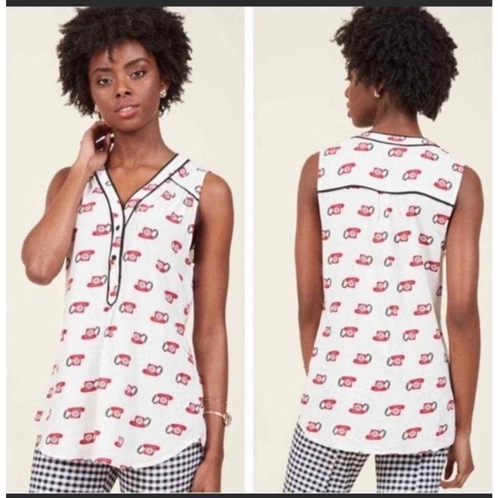 EUC ModCloth Cafe Au Soleil ☎️ sleeveless telephone print blouse 3X